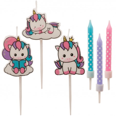 Mix Velas Cumpleaños Unicornio 2d Palillo