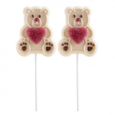 Piruleta chocolate blanco osito con corazon jelly 45 gr
