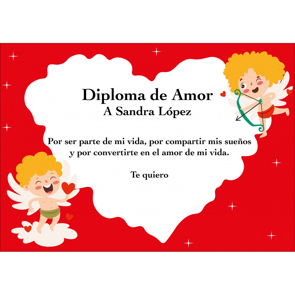 Diploma para san valentín cupido personalizada