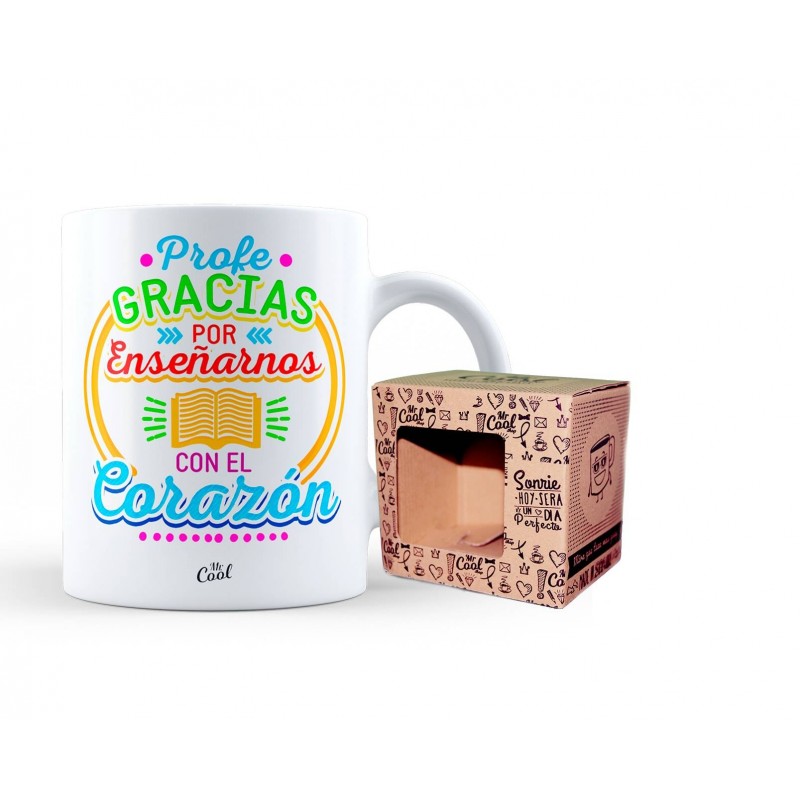 Taza profe gracias por enseñarnos con el corazón hombre