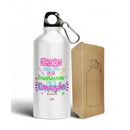 Botella Aluminio 500ml Profe Gracias Por Enseñarnos Con El Corazón Femenino