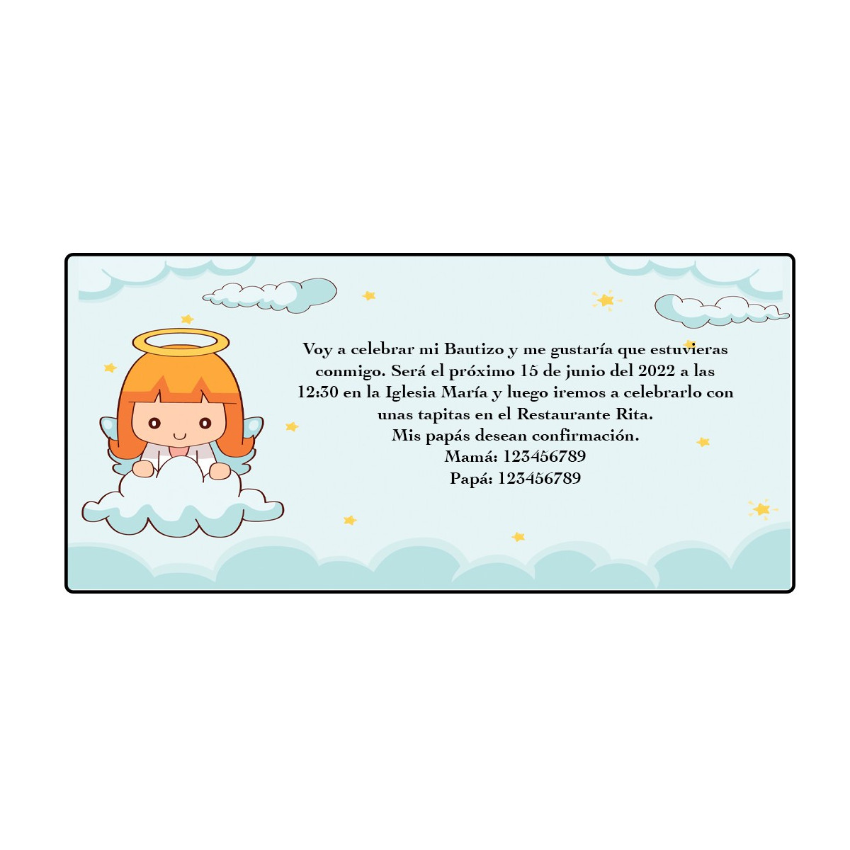 Invitaciones de bautizo niña angelito