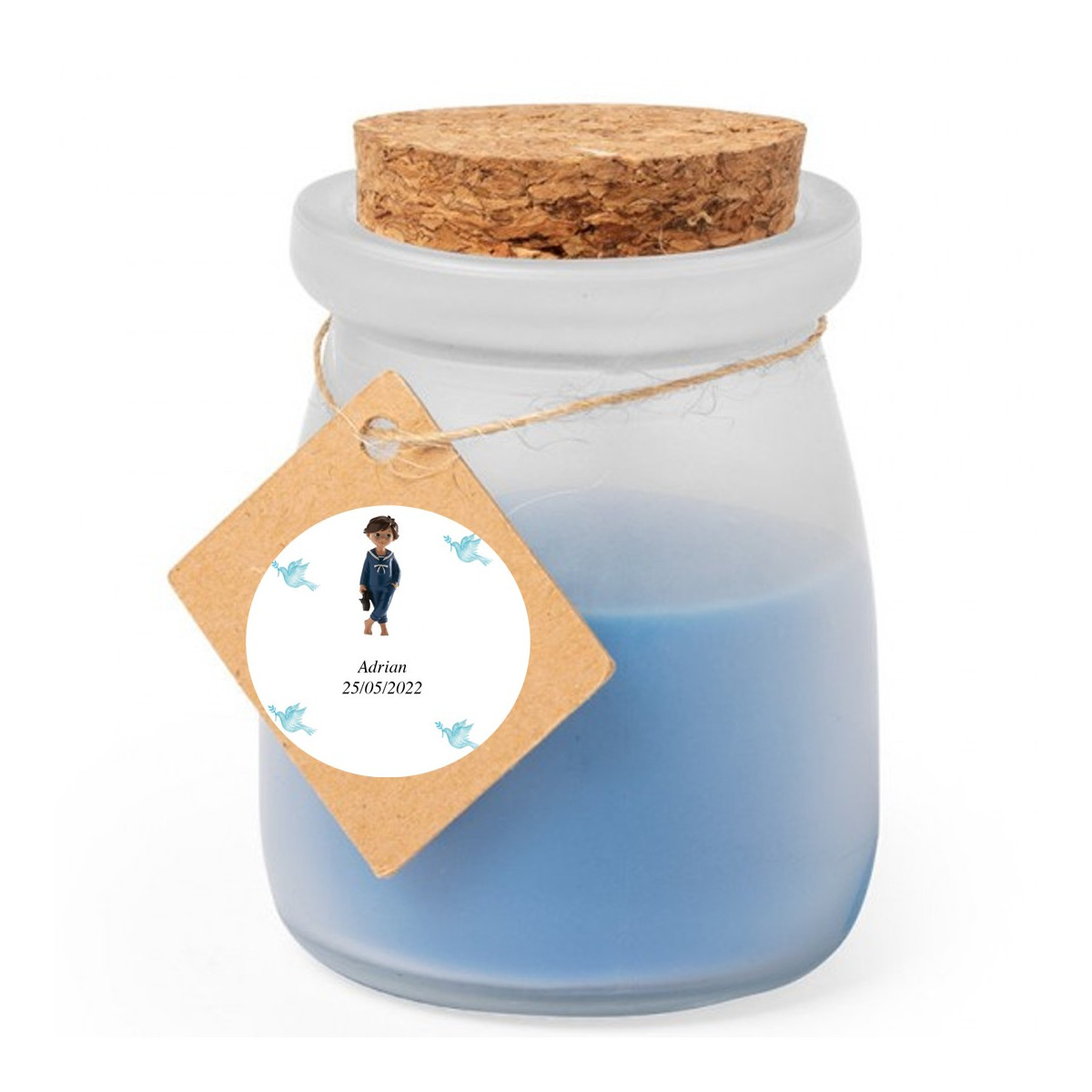 Vela de cristal personalizada aromática para comunión niño