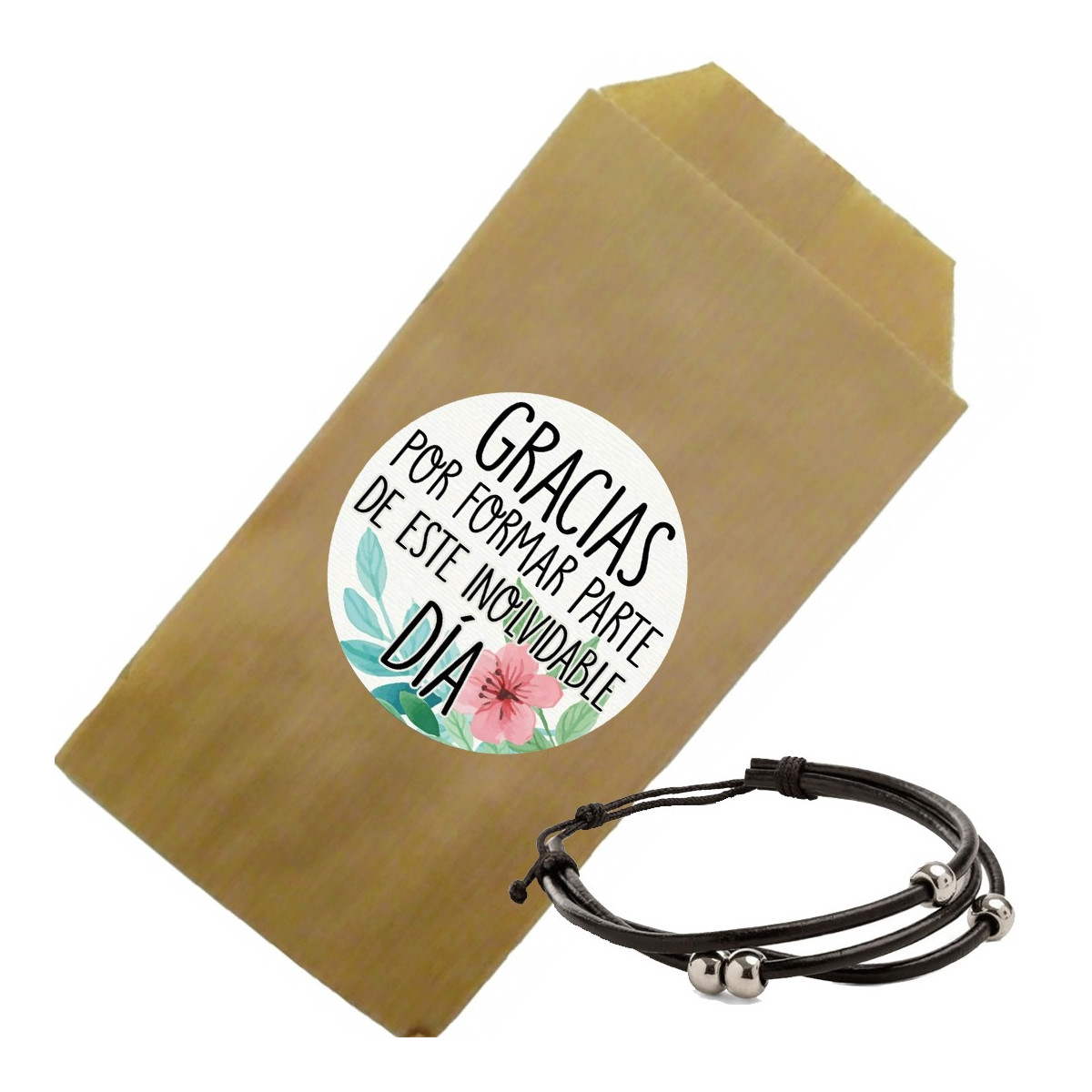 Pulsera hombre en sobre kraft con dedicatoria