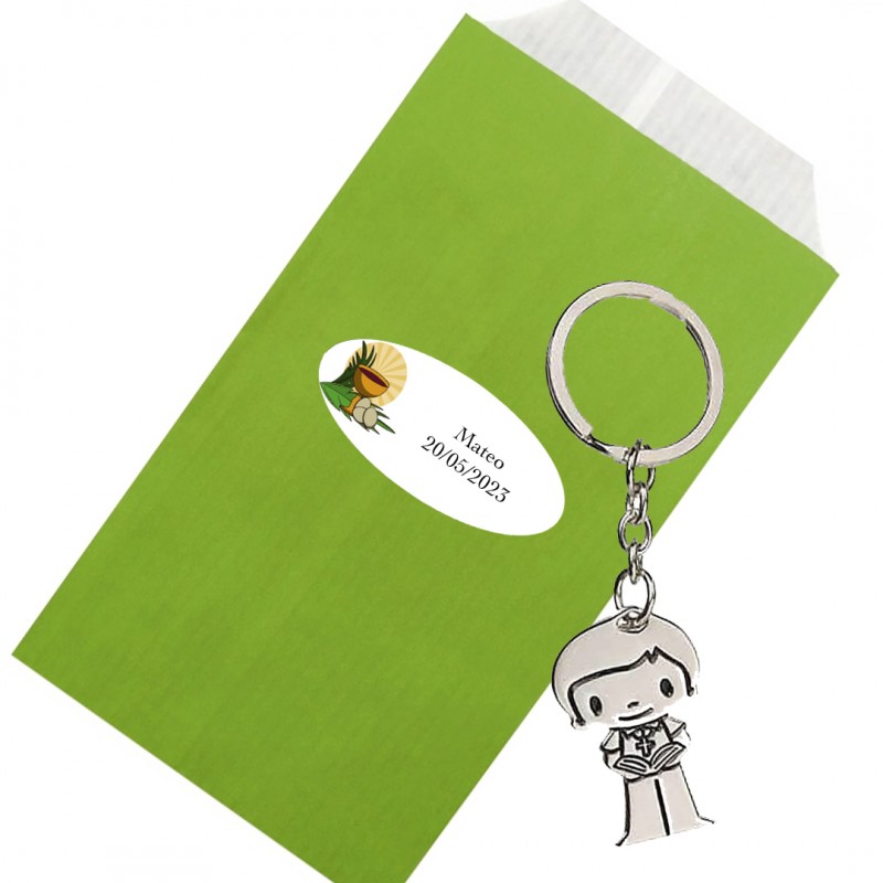 Llavero Niño Comunión En Sobre Kraft Verde Personalizado Llavero Niño Comunión En Sobre Kraft Verde Personalizado