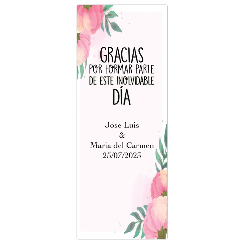 Adhesivo personalizado para boda con flores