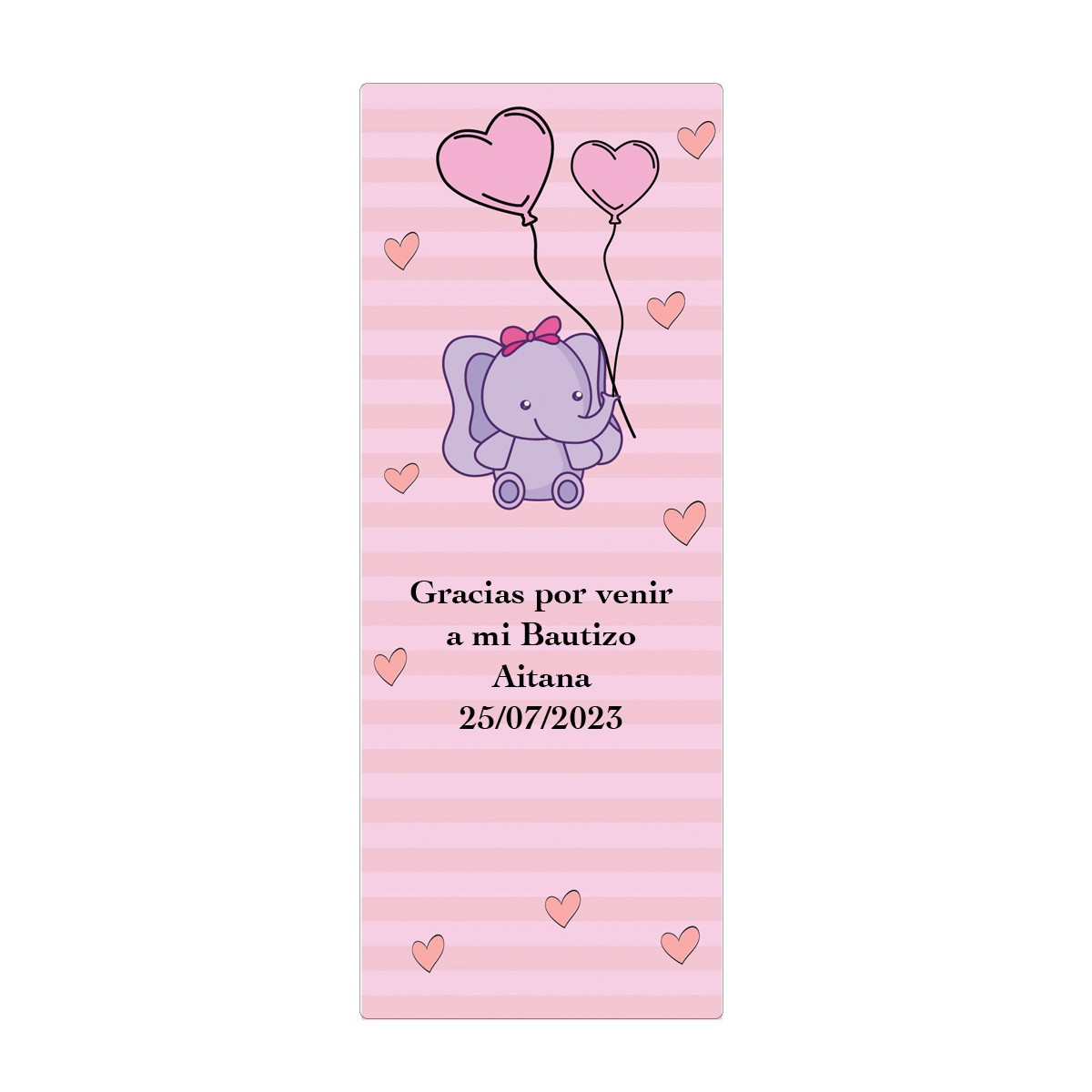Adhesivo personalizado con frase fecha y nombre para bautizo niña