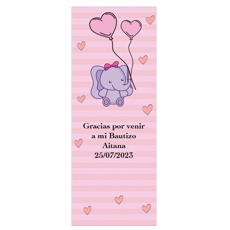 Adhesivo personalizado con frase fecha y nombre para bautizo niña