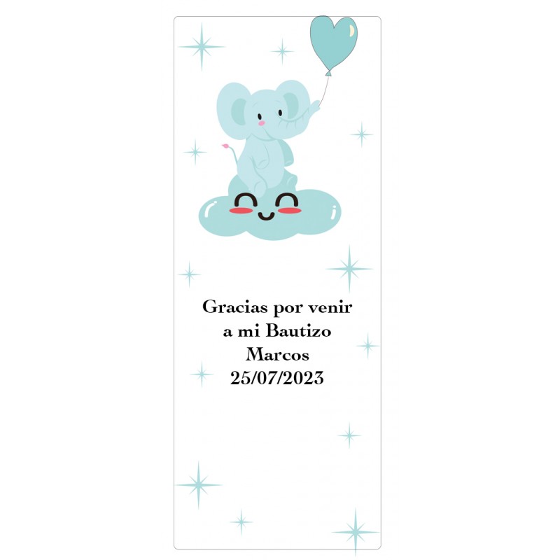 Adhesivo personalizado con frase fecha y nombre para bautizo niño o baby shower