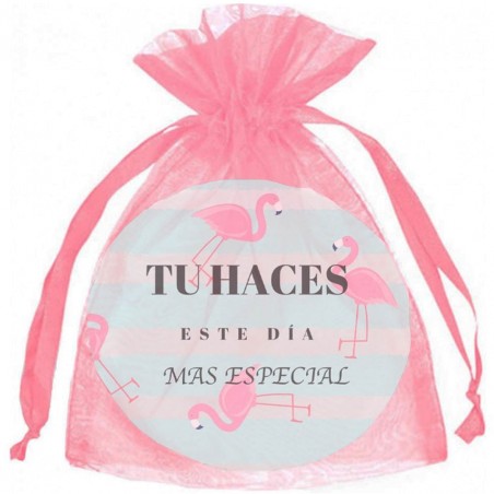 Espejo Flamenco En Bolsa De Organza Rosa Chicle Para...