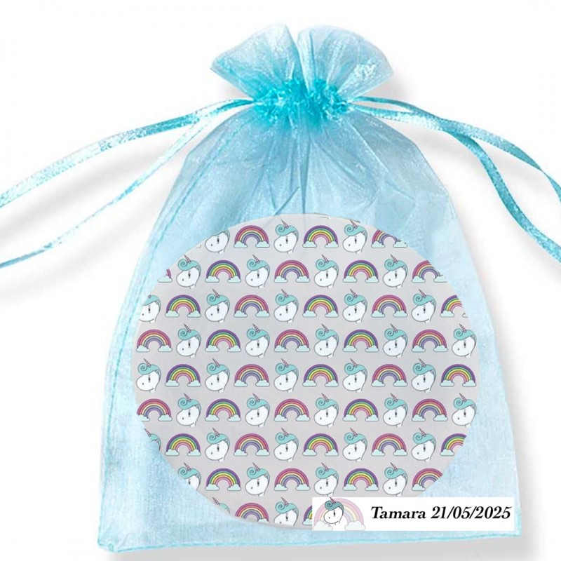 Espejo unicornio en bolsa de organza personalizada para invitados