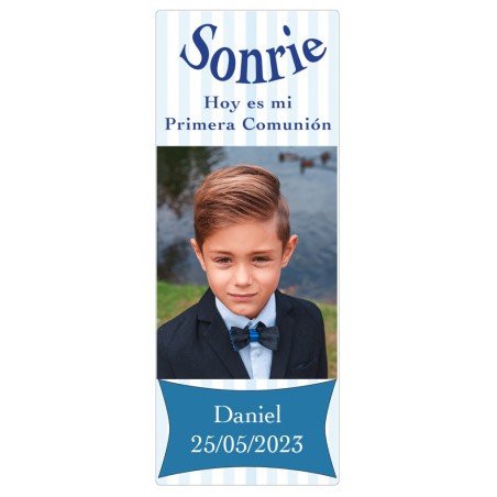 Adhesivo comunión niño personalizado con foto