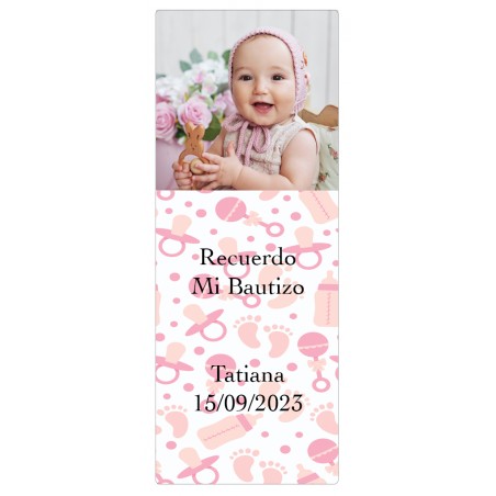 Adhesivo Rosa Para Bautizo Personalizado Con Foto
