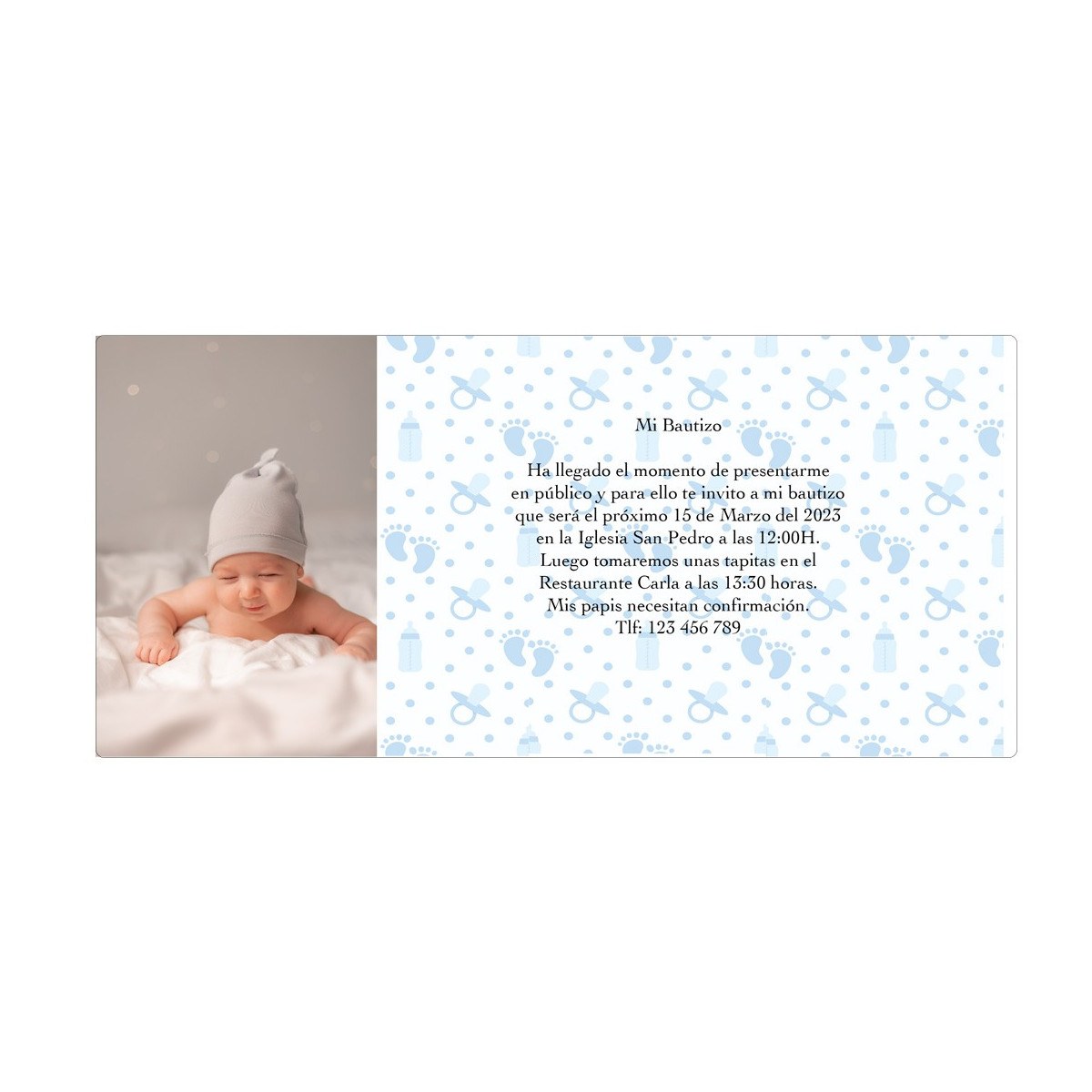 Invitaciones para bautizo con foto de niño personalizadas