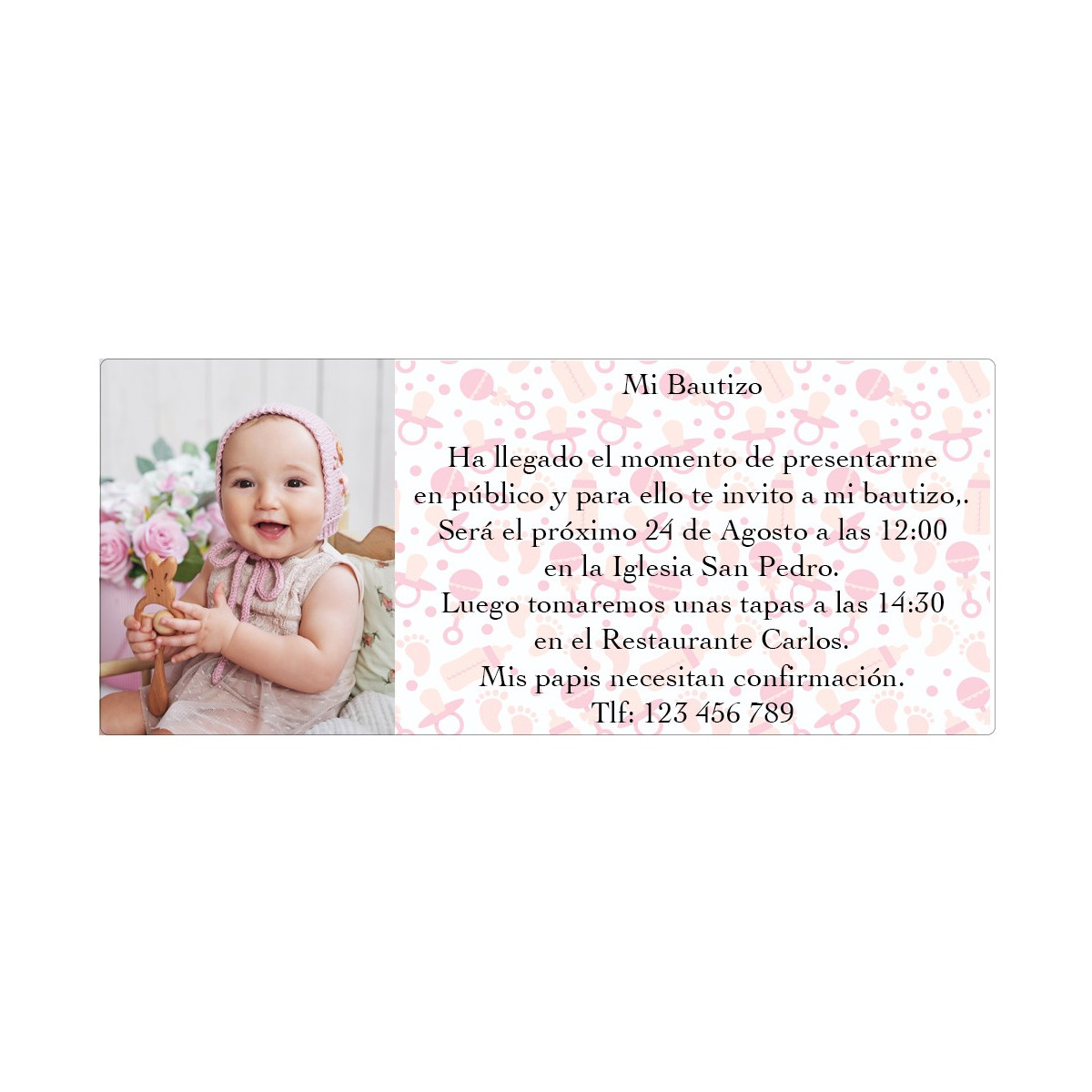 Invitaciones para bautizo con foto de niña personalizadas