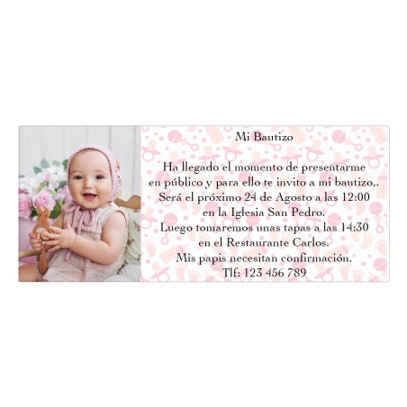 Invitaciones Para Bautizo Con Foto De Niña Personalizadas