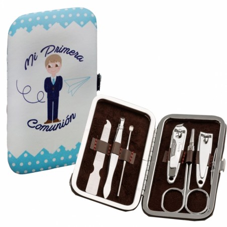Set de manicura costurero monedero espejo con adhesivo y bolígrafo comunión en bolsa kraft personalizada con foto