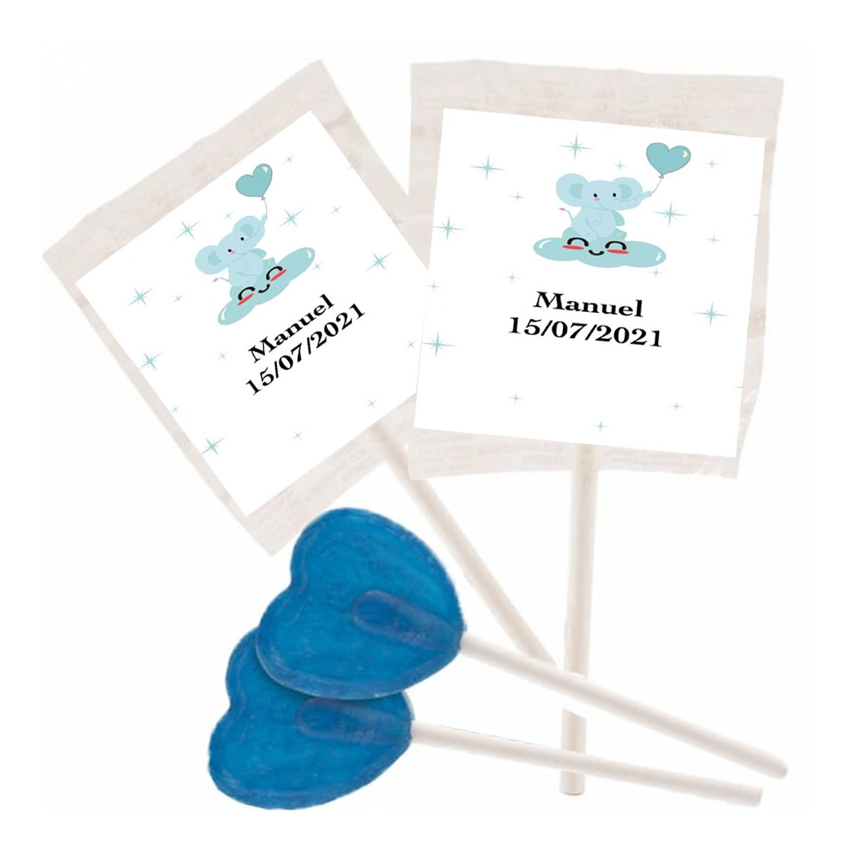 Caja chuches personalizada bautizo elefante globos azul