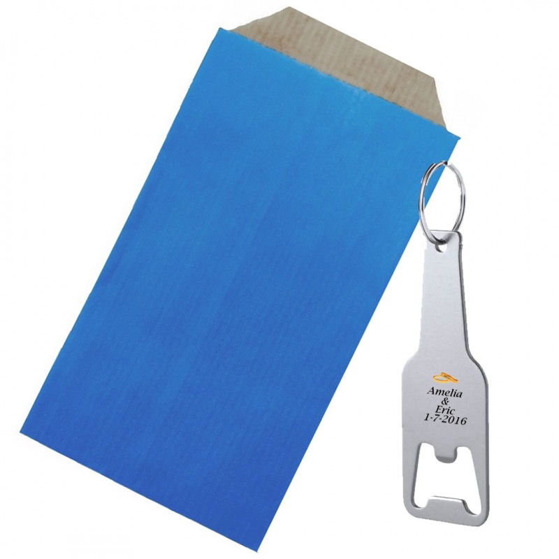 Llavero Para Bodas Personalizado Con Adhesivo En Sobre Kraft Azul