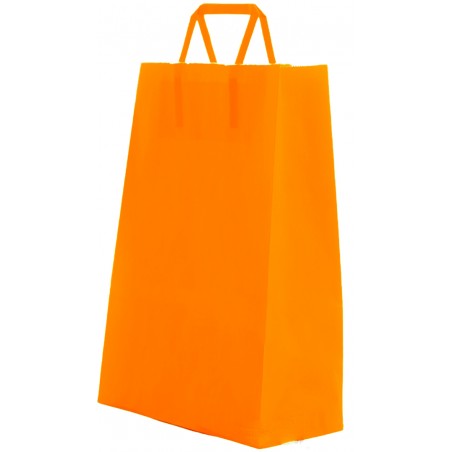 Bolsa Papel Celulosa Color Naranja Con Asa Plana