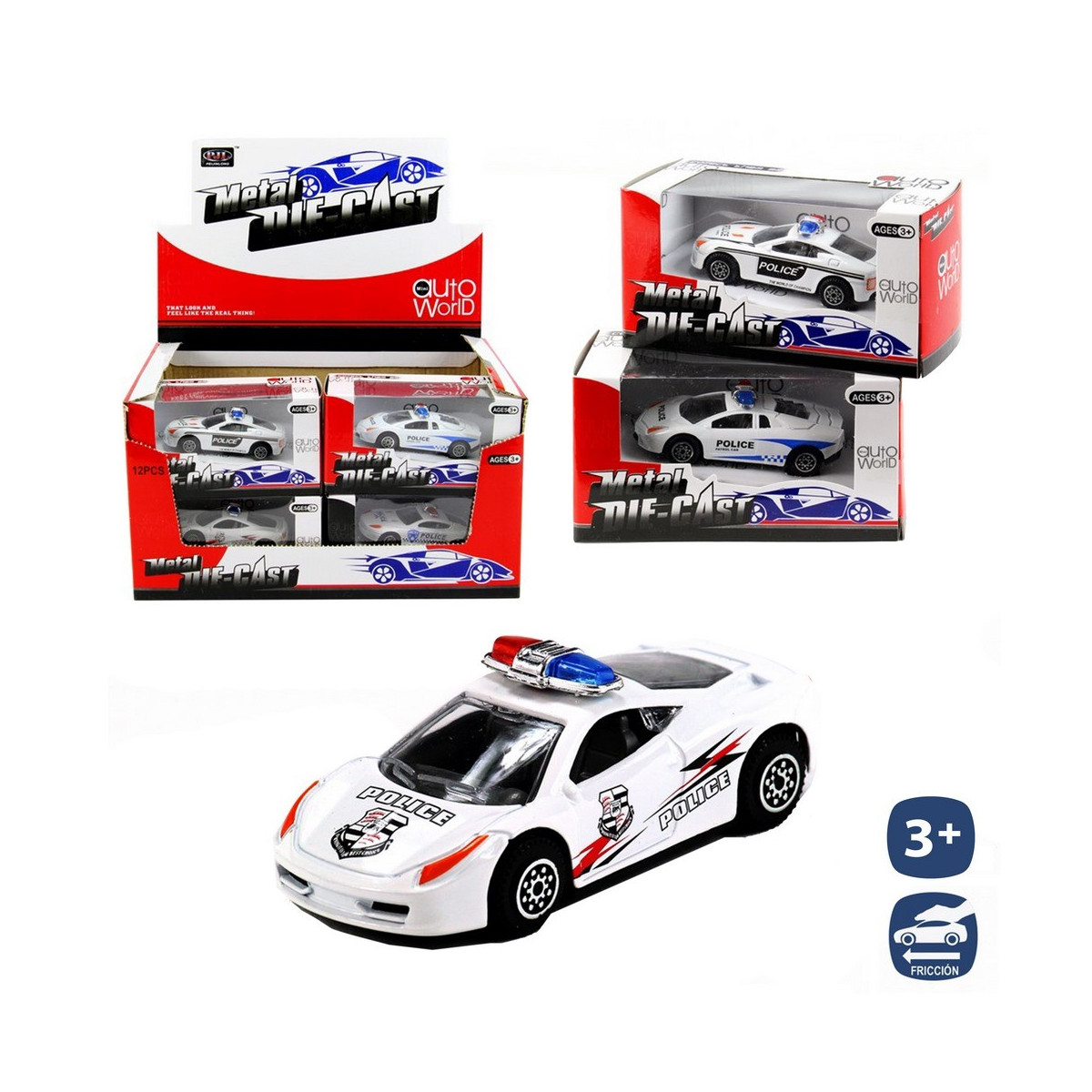 Coche policía metal autoworld 3 m 9 cm