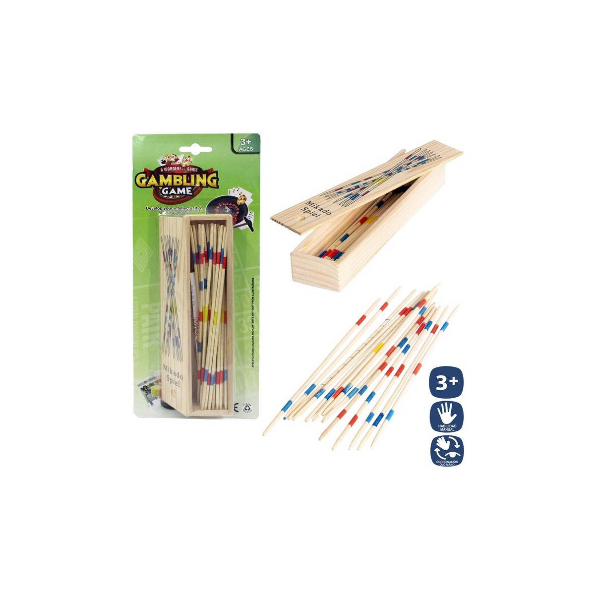 Mikado madera 31 pzas caja c tapa 18 cm