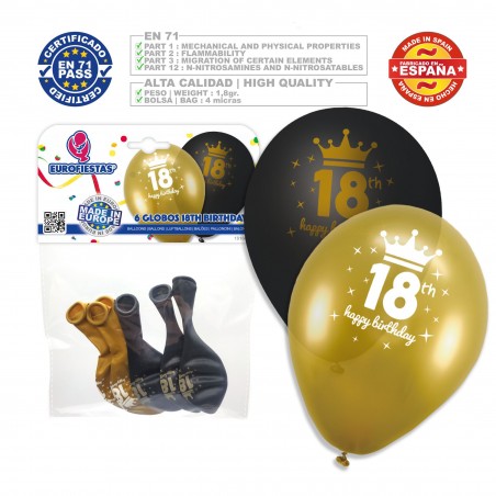 Globos 18 h.birthday met.oro negro