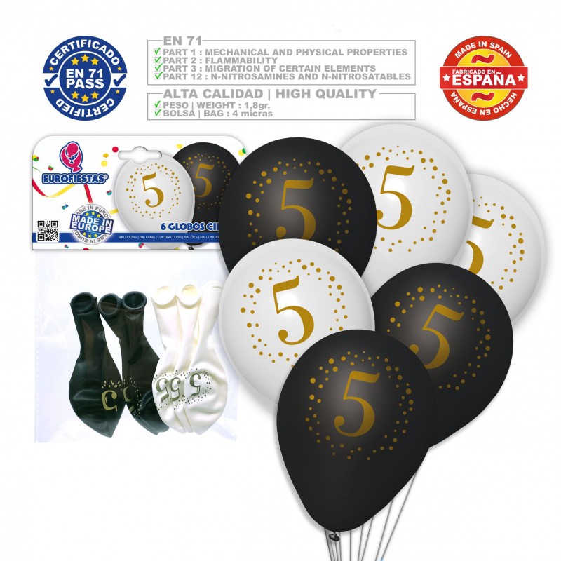Globos Impreso 5 Blanco Negro Globos Impreso 5 Blanco Negro