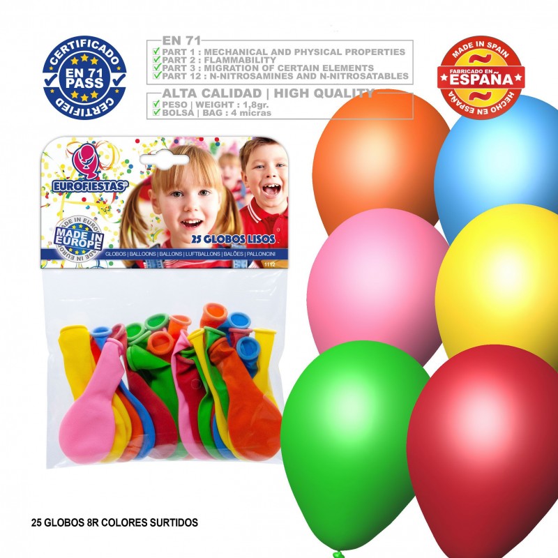 Globos de colores surtidos 8d 25 unidades