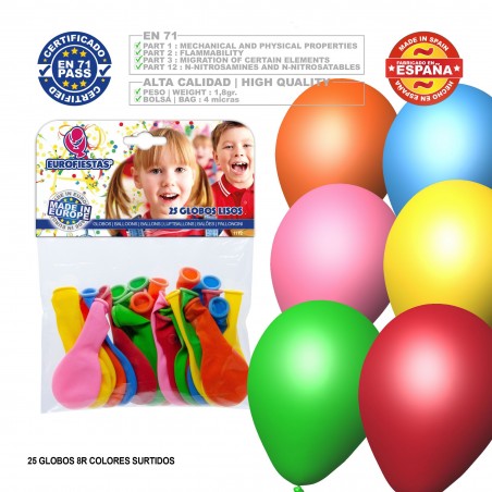 Globos de Colores Surtidos 8d 25 Unidades