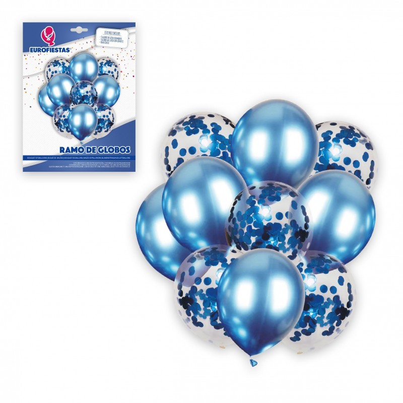 Ramo de Globos Azul Metalizado y Confeti Azul: Decoración para Eventos Elegante y Moderna