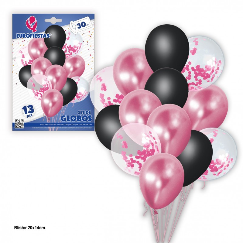 Set Globos 13 Cromo Pastel+confeti Rosa Set Globos 13 Cromo Pastel+confeti Rosa