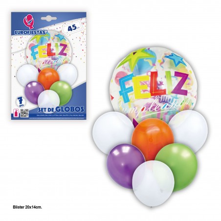 Set globos feliz cumple colores