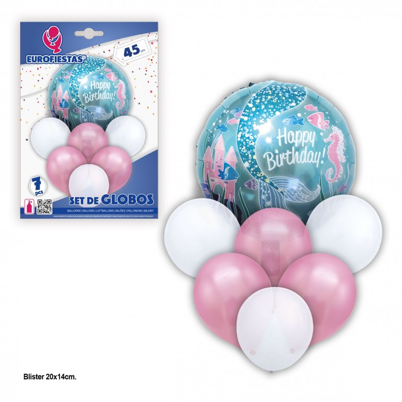 Set Globos Happy Birthday Sirena Oro Rosa Set Globos Happy Birthday Sirena Oro Rosa