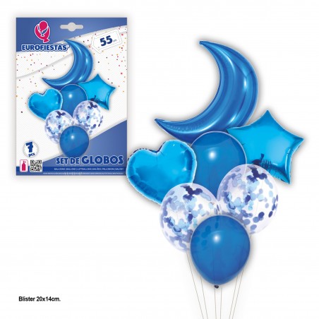 Set Globos Luna Y Estrellas Azul