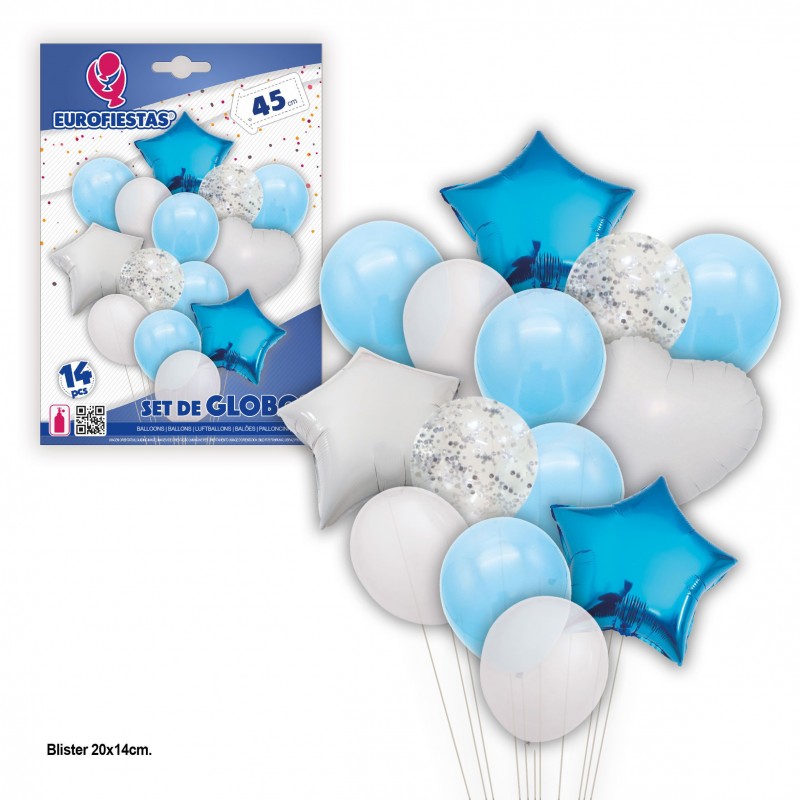Set Globos Confeti Y Estrellas Azules Set Globos Confeti Y Estrellas Azules