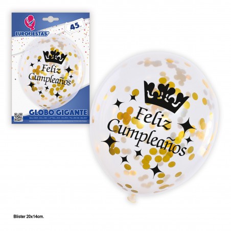 Globo Transparenta Confeti Oro Feliz Cumple