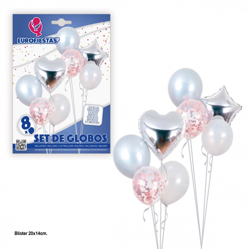 Set globos estrella y corazon plata