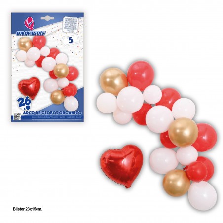 Arco Globos Organico Rojo Oro Corazon