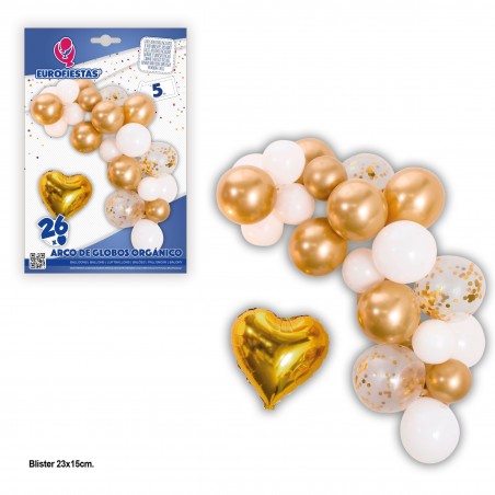 Arco Globos Organico Blanco Oro Corazo
