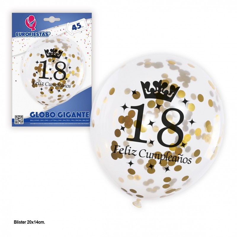 Globo transparente confeti oro 18 cumple