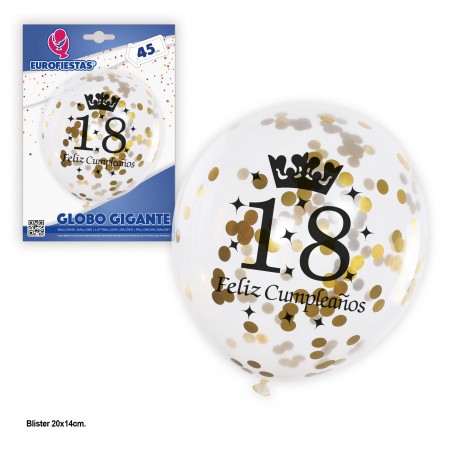 Globo transparente confeti oro 18 cumple