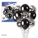 Ramo 10 Globos Negros Y Confeti Plata