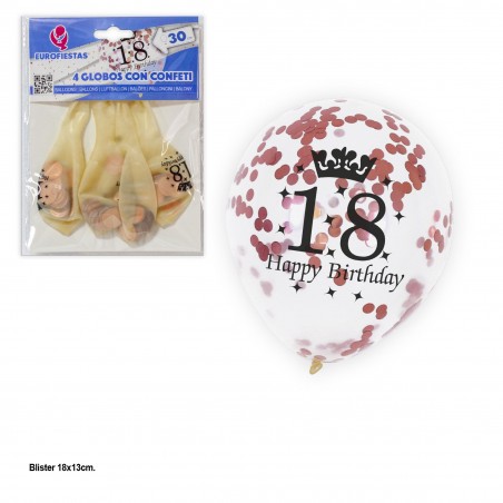 Globo Transparente Confeti Oro Rosa 4 18th Birthday