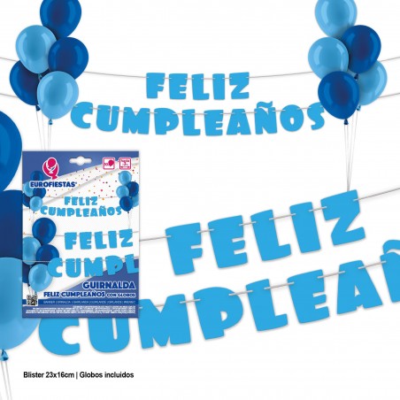 Guirnalda Feliz Cumpleaños Azul Con Globos