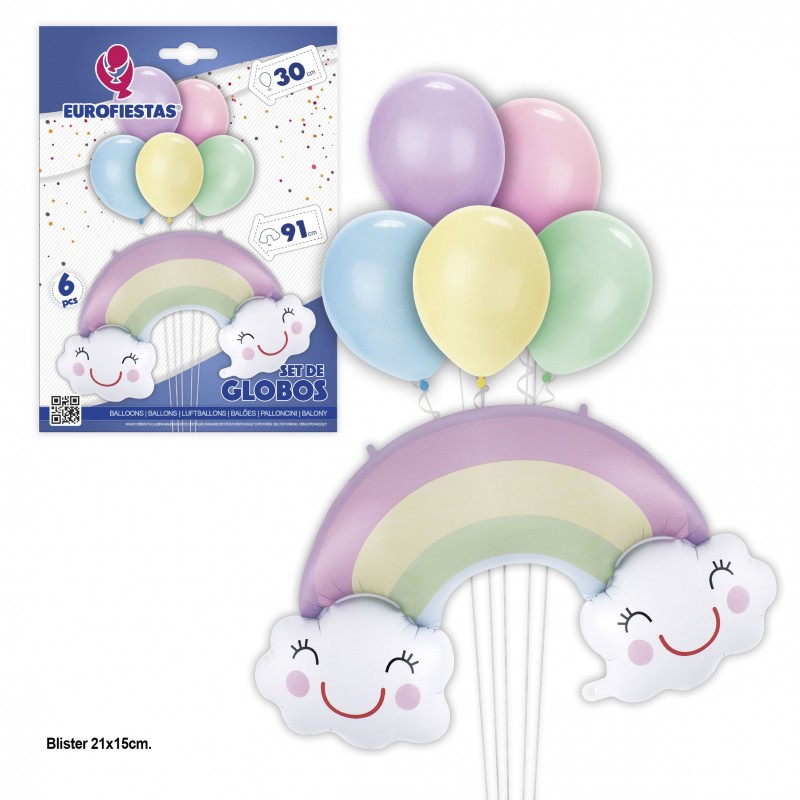 Set Globo Poliamida Arco Iris Con Globos Latex Pastel Set Globo Poliamida Arco Iris Con Globos Latex Pastel