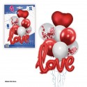 Set globos latex blancos rojos y confeti rojo con poliamida corazon y love rojos
