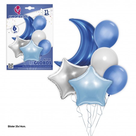 Set globos poliamida y latex luna azul