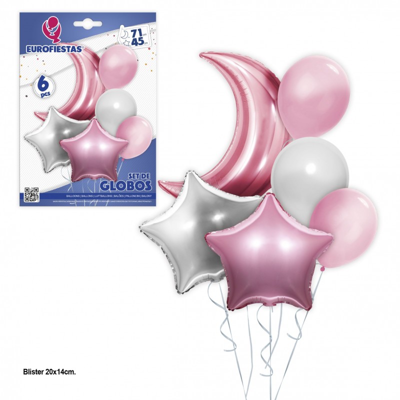 Set Globos Poliamida Y Latex Luna Rosa Set Globos Poliamida Y Latex Luna Rosa