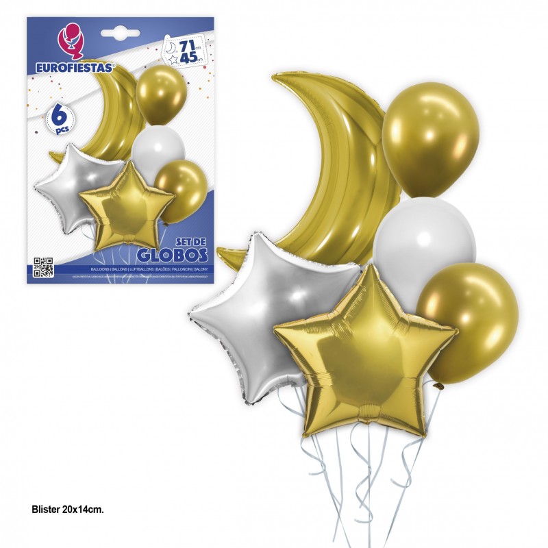 Set Globos Poliamida Y Latex Luna Oro Set Globos Poliamida Y Latex Luna Oro